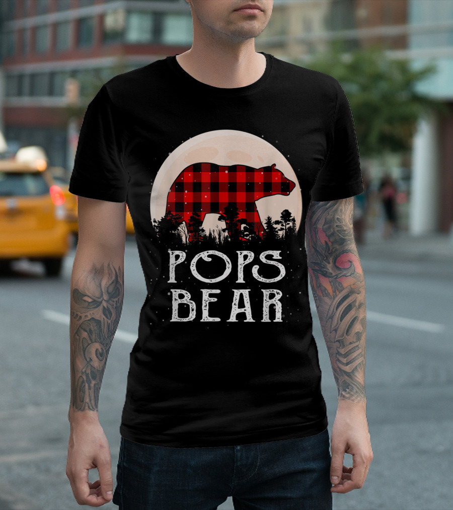 Pops Bear Red Plaid Bear Moon Forest T-Shirt