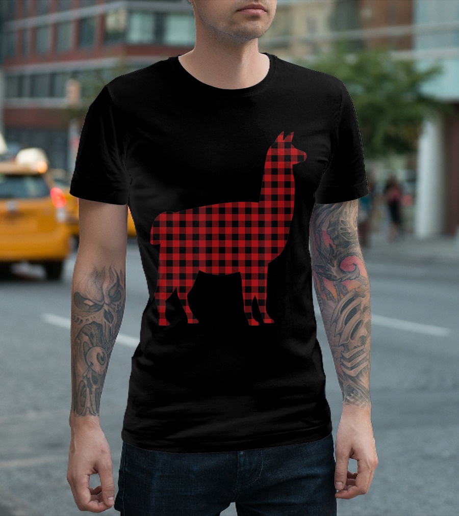 Llama Christmas Plaid Lumberjack T-Shirt