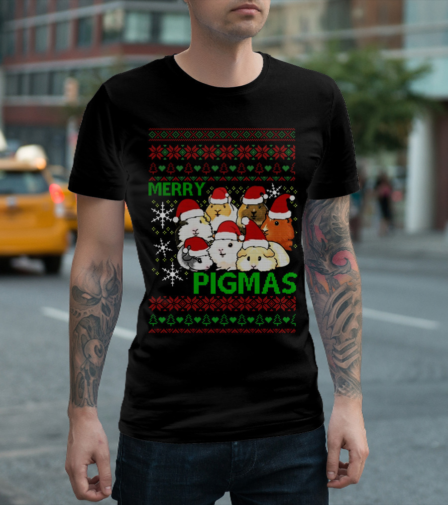 Merry Pigmas Funny Guinea Pig Christmas Santa Hat Ugly T-Shirt