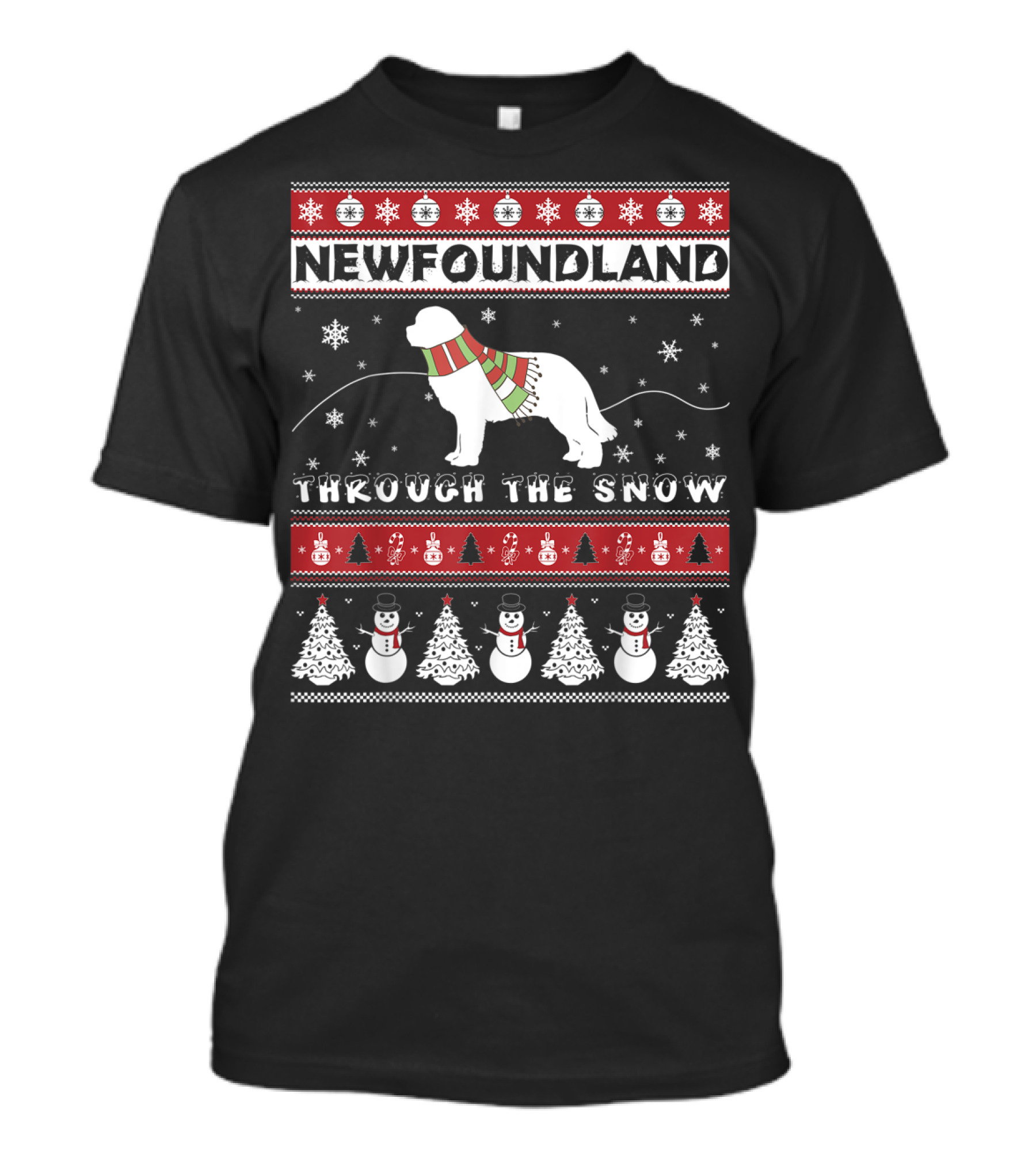 NEWFOUNDLAND THROUGH THE SNOW CHRISTMAS DOG T-Shirt