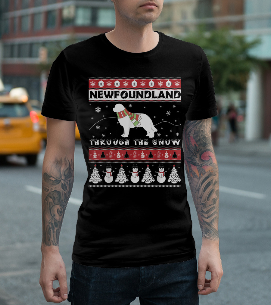 NEWFOUNDLAND THROUGH THE SNOW CHRISTMAS DOG T-Shirt