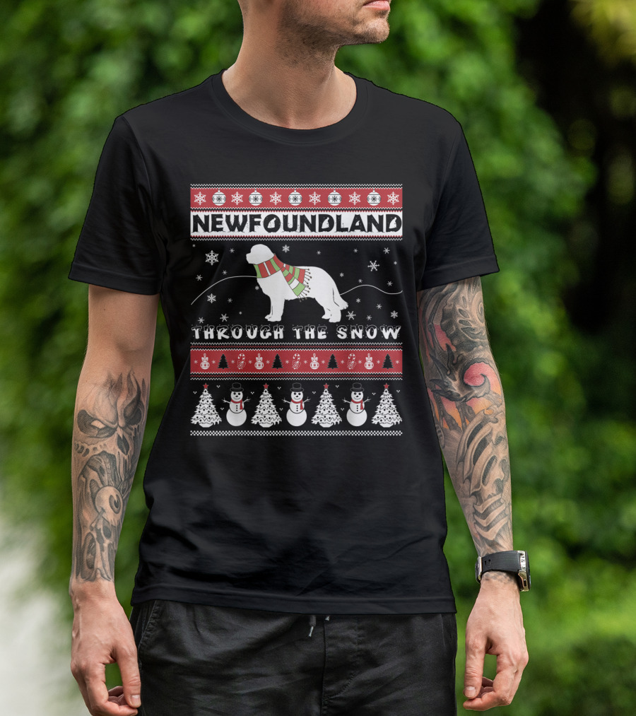 NEWFOUNDLAND THROUGH THE SNOW CHRISTMAS DOG T-Shirt