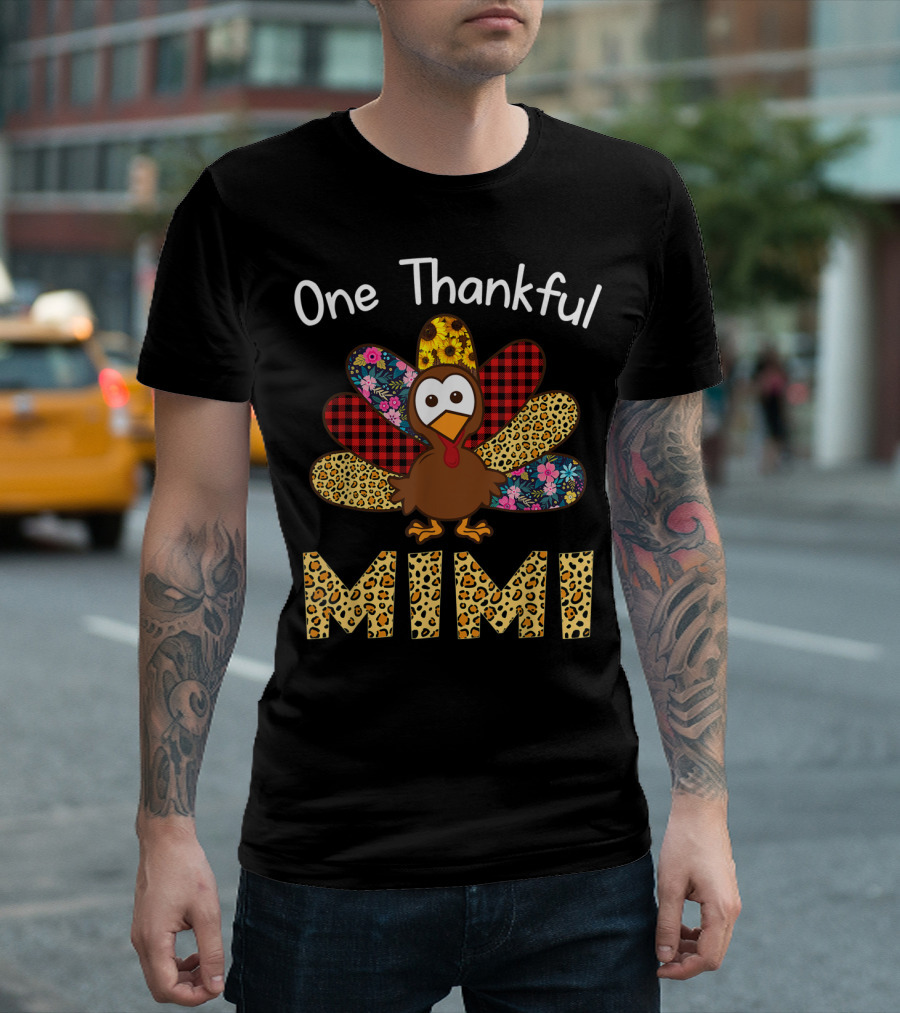 One Thankful Mimi Turkey with Leopard and Plaid T-Shirt