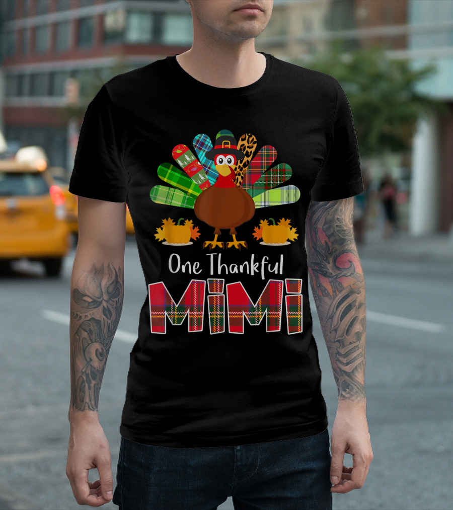 One Thankful Mimi Plaid Turkey Thanksgiving T-Shirt