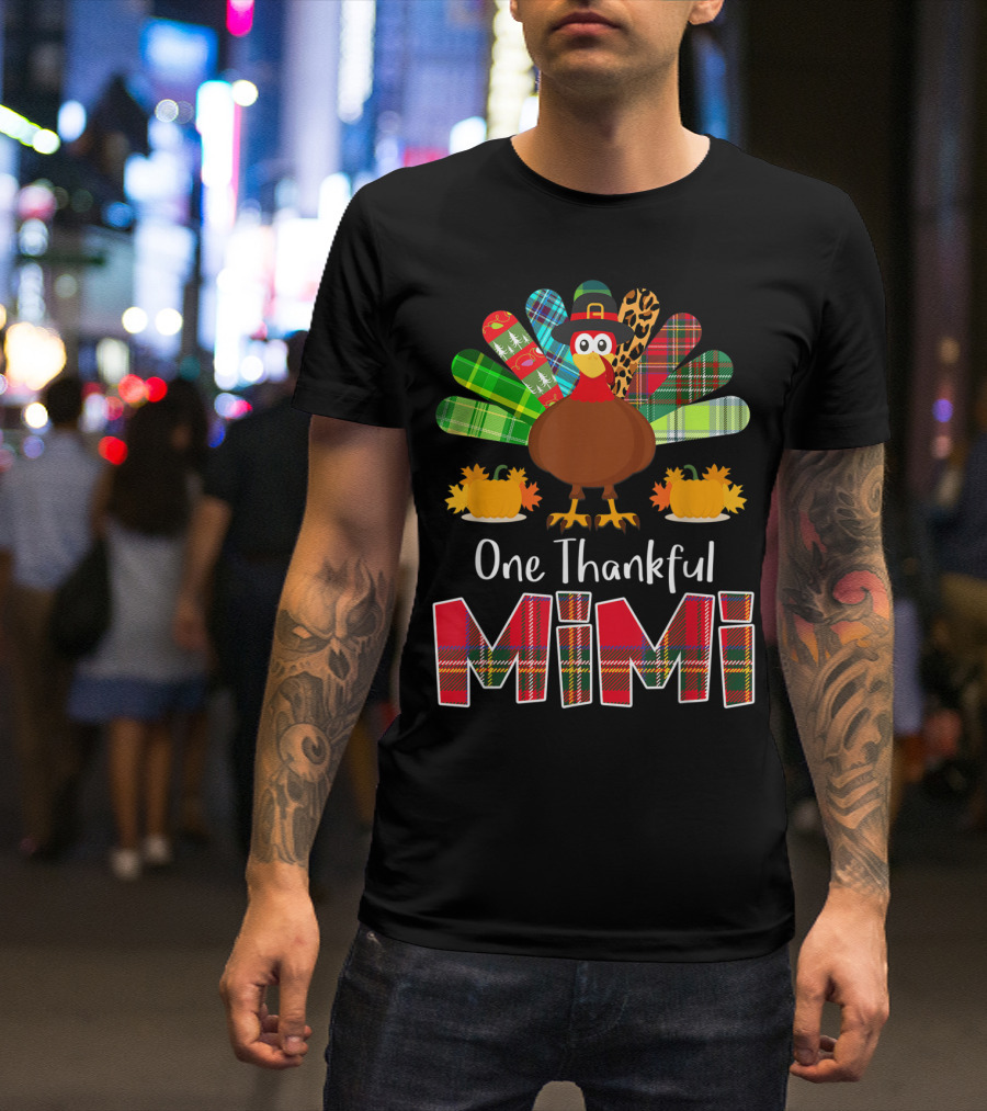 One Thankful Mimi Plaid Turkey Thanksgiving T-Shirt
