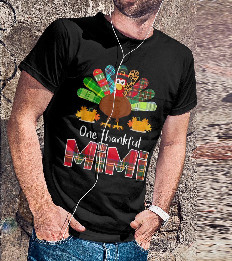 One Thankful Mimi Plaid Turkey Thanksgiving T-Shirt