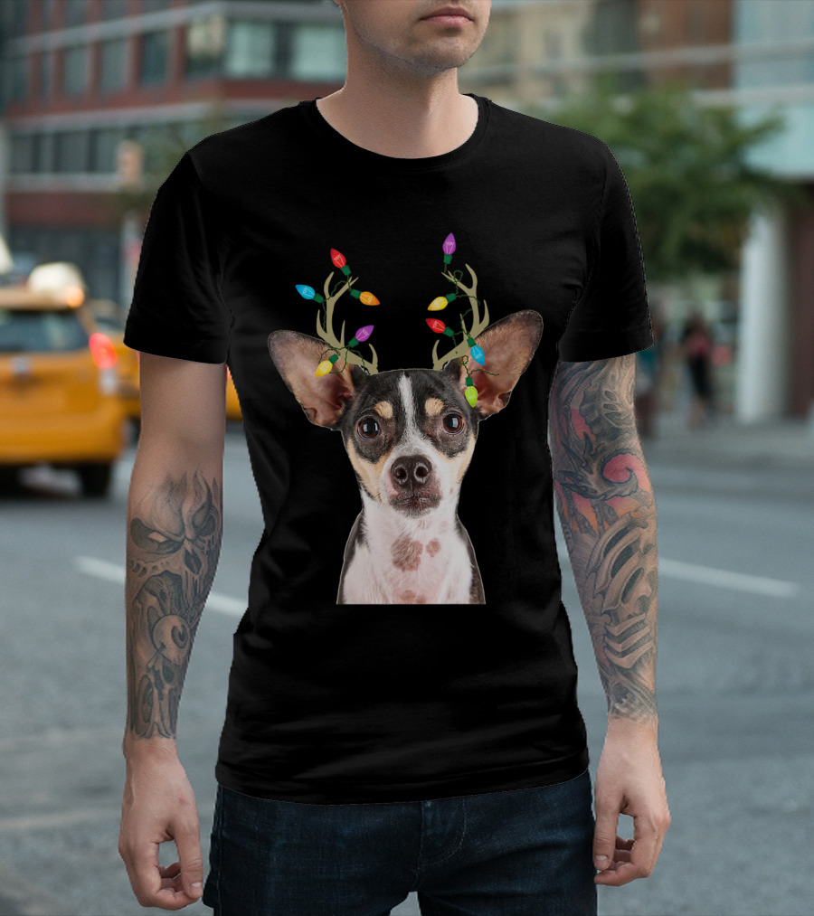 Rat Terrier Reindeer Lights Christmas Dog T-Shirt