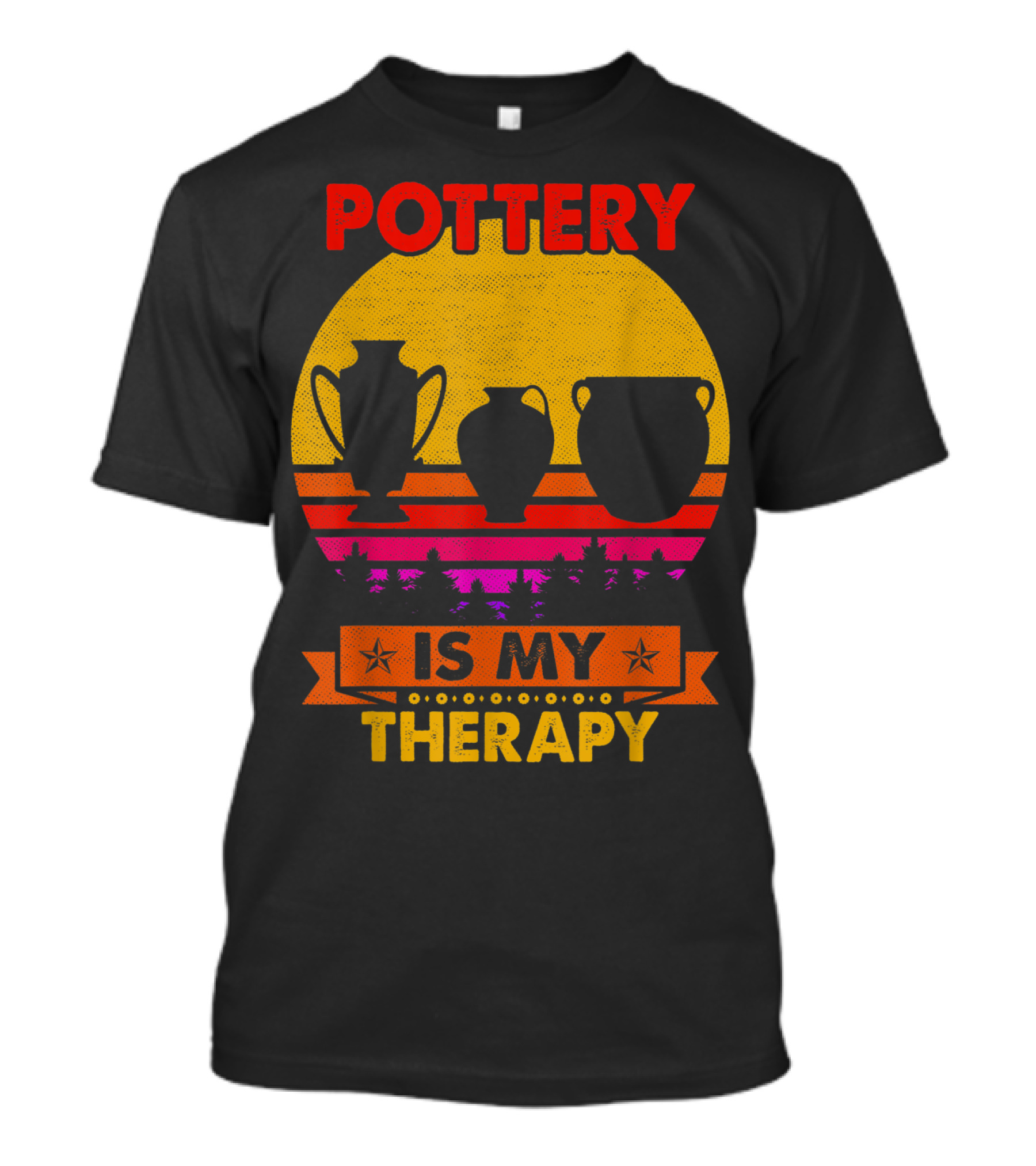 Pottery Is My Therapy Retro Sunset Pottering T-Shirt