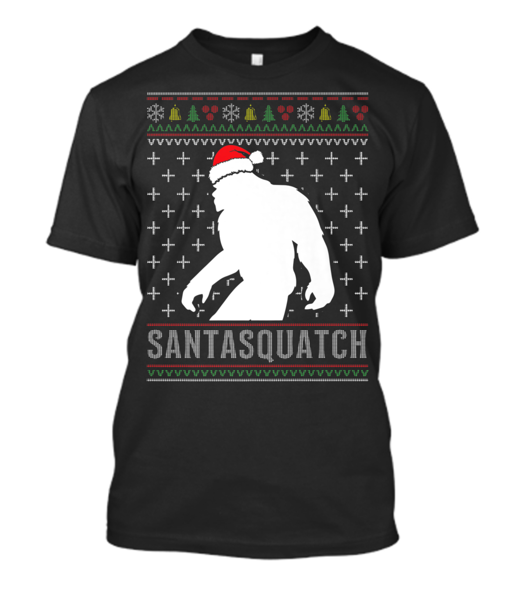 Santasquatch Ugly Christmas Holiday Sweater Silhouette With Santa Hat Family T-Shirt