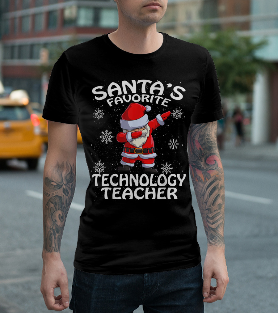 Santa's Favorite Technology Teacher Dabbing With Snowflakes T-Shirt