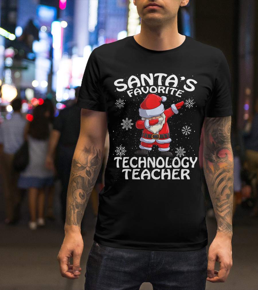 Santa's Favorite Technology Teacher Dabbing With Snowflakes T-Shirt