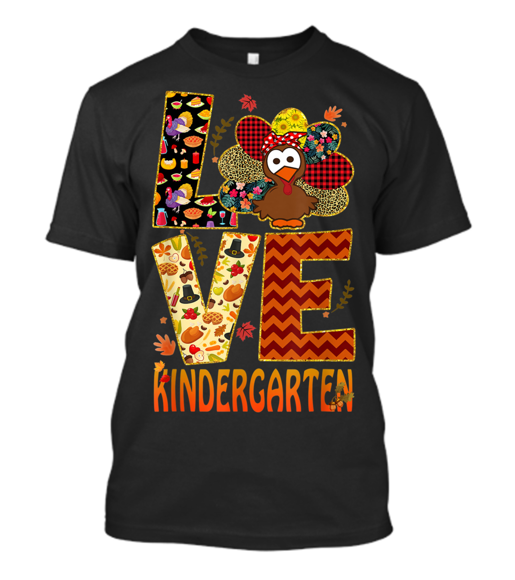Thankful Love Kindergarten With Turkey And Fall Elements T-Shirt