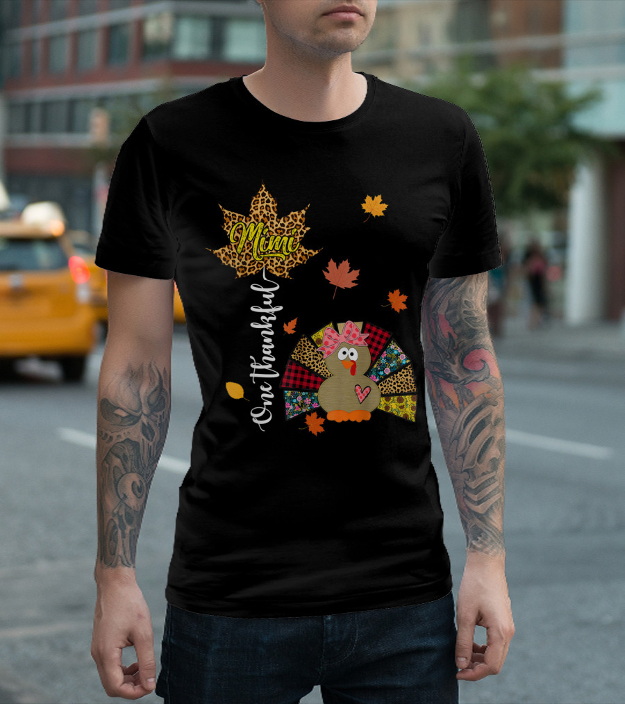 One Thankful Mimi Leopard Turkey Leaves T-Shirt