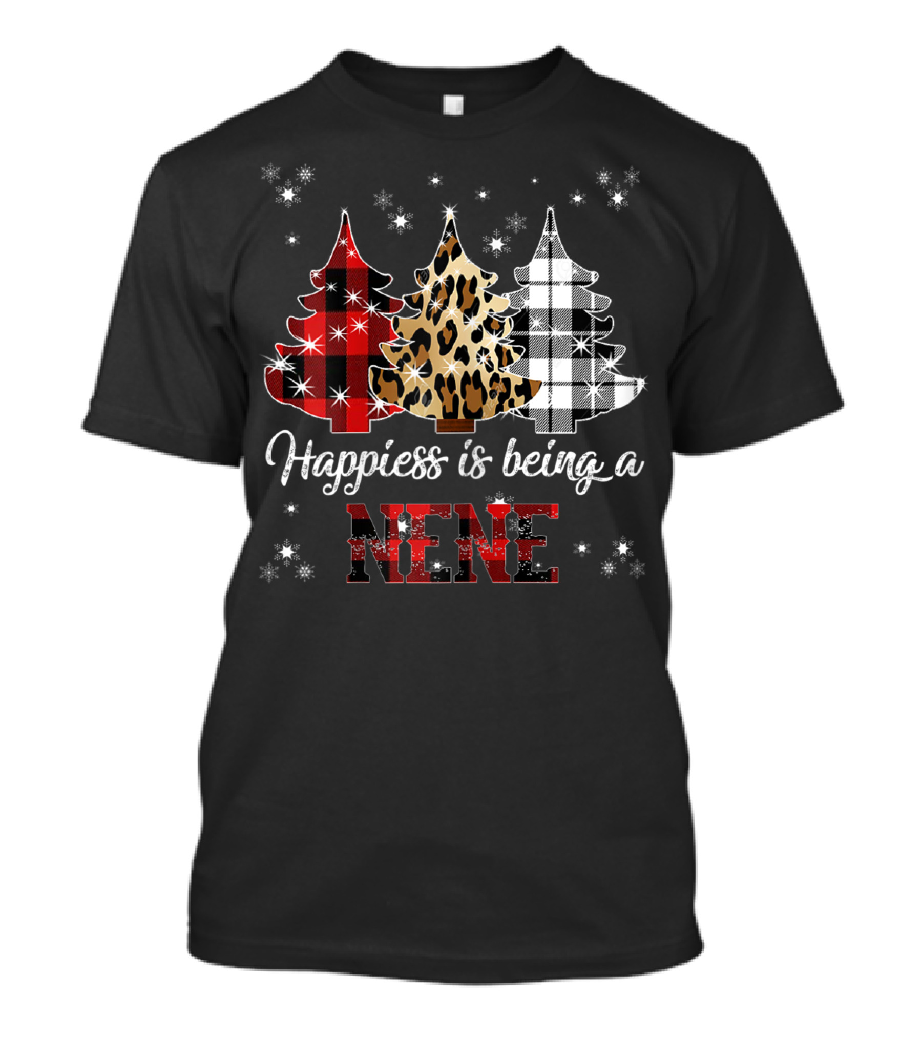 Happiness Is Being A Nene Plaid Leopard Christmas Trees T-Shirt