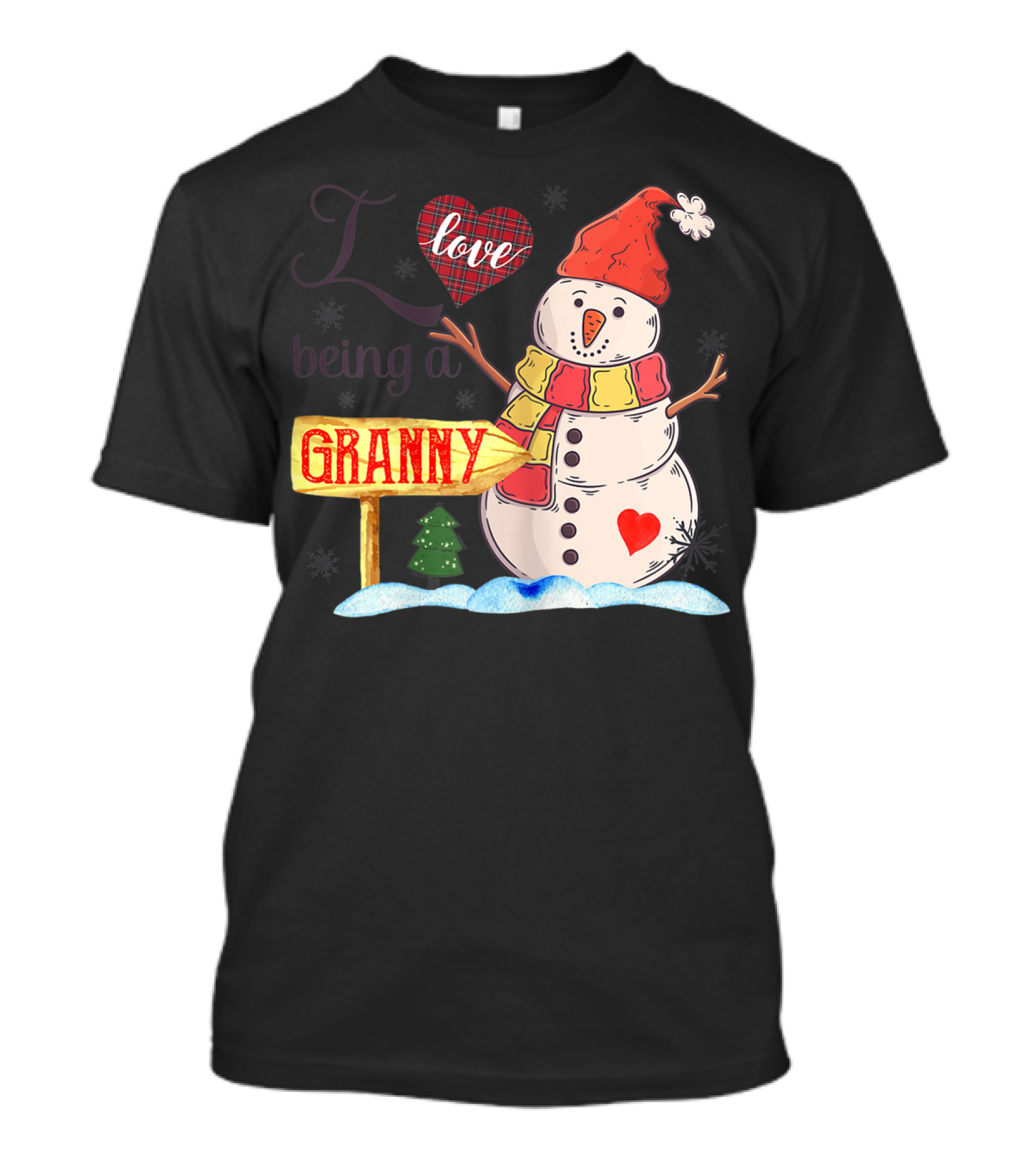 I Love Being A Granny Snowman With Heart And Plaid Accents T-Shirt