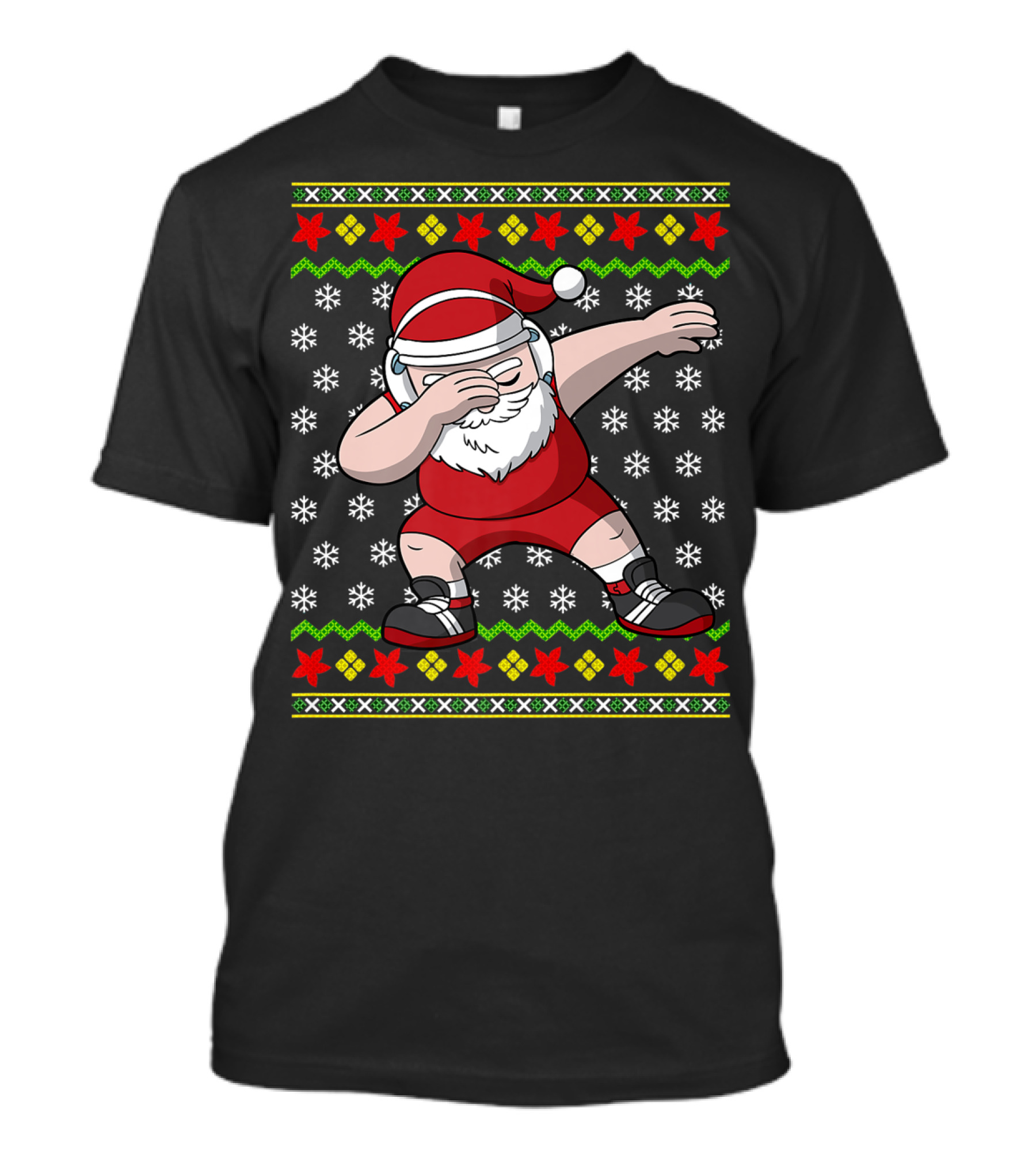 Wrestling Santa Claus Dab Ugly Christmas Sweater Snowflakes T-Shirt