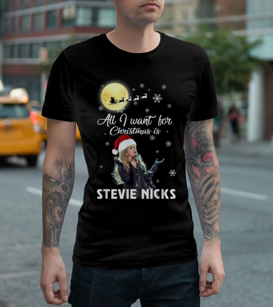 All I Want For Christmas Is Stevie Nicks Moon Santa Sleigh Snowflakes T-Shirt