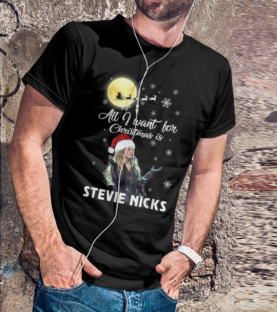 All I Want For Christmas Is Stevie Nicks Moon Santa Sleigh Snowflakes T-Shirt