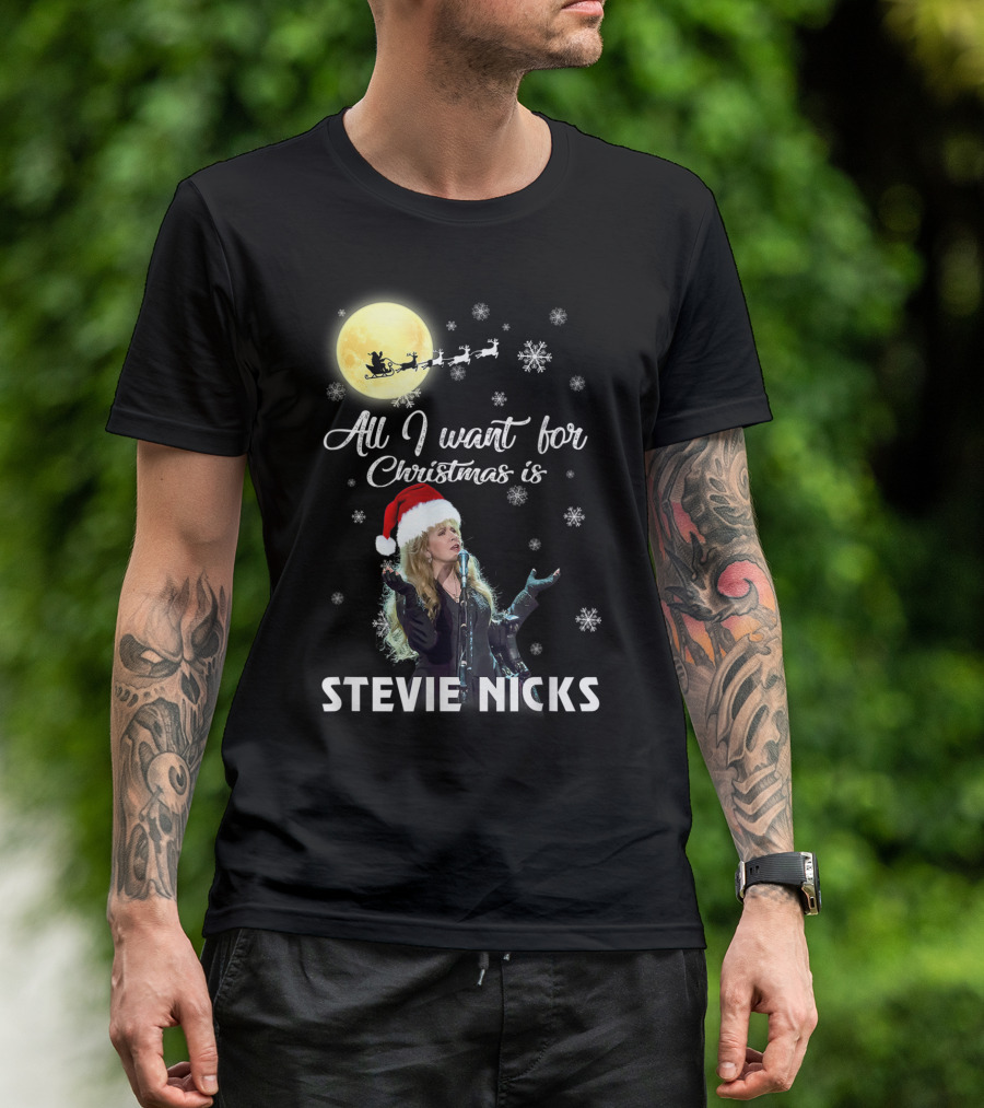 All I Want For Christmas Is Stevie Nicks Moon Santa Sleigh Snowflakes T-Shirt
