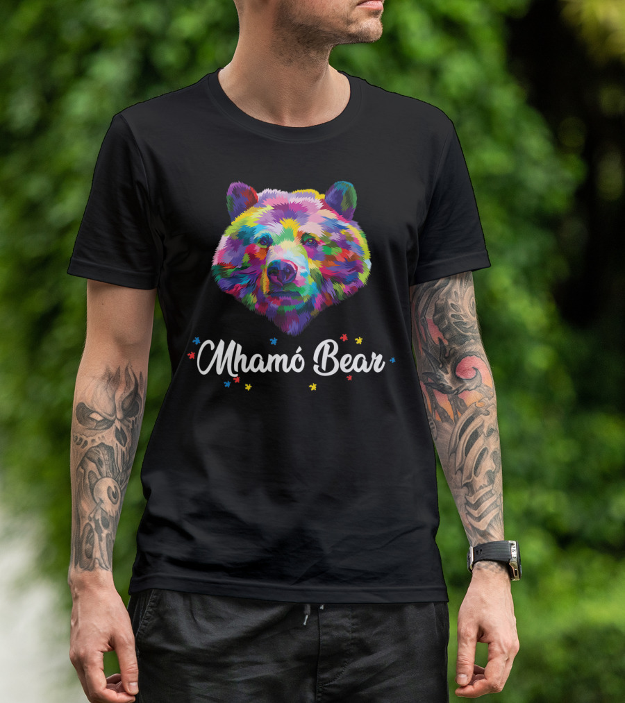 Mhamó Bear Autism Proud Colorful Bear T-Shirt