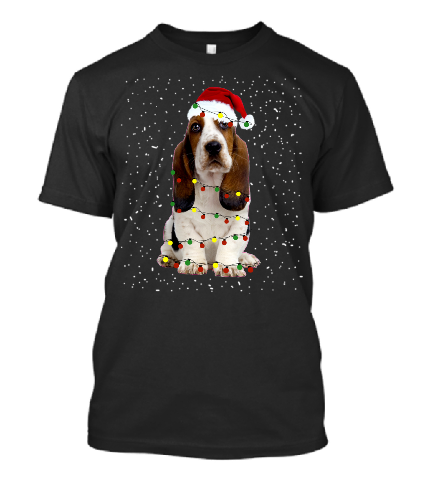 Basset Hound Santa Hat Festive Xmas Lights T-Shirt