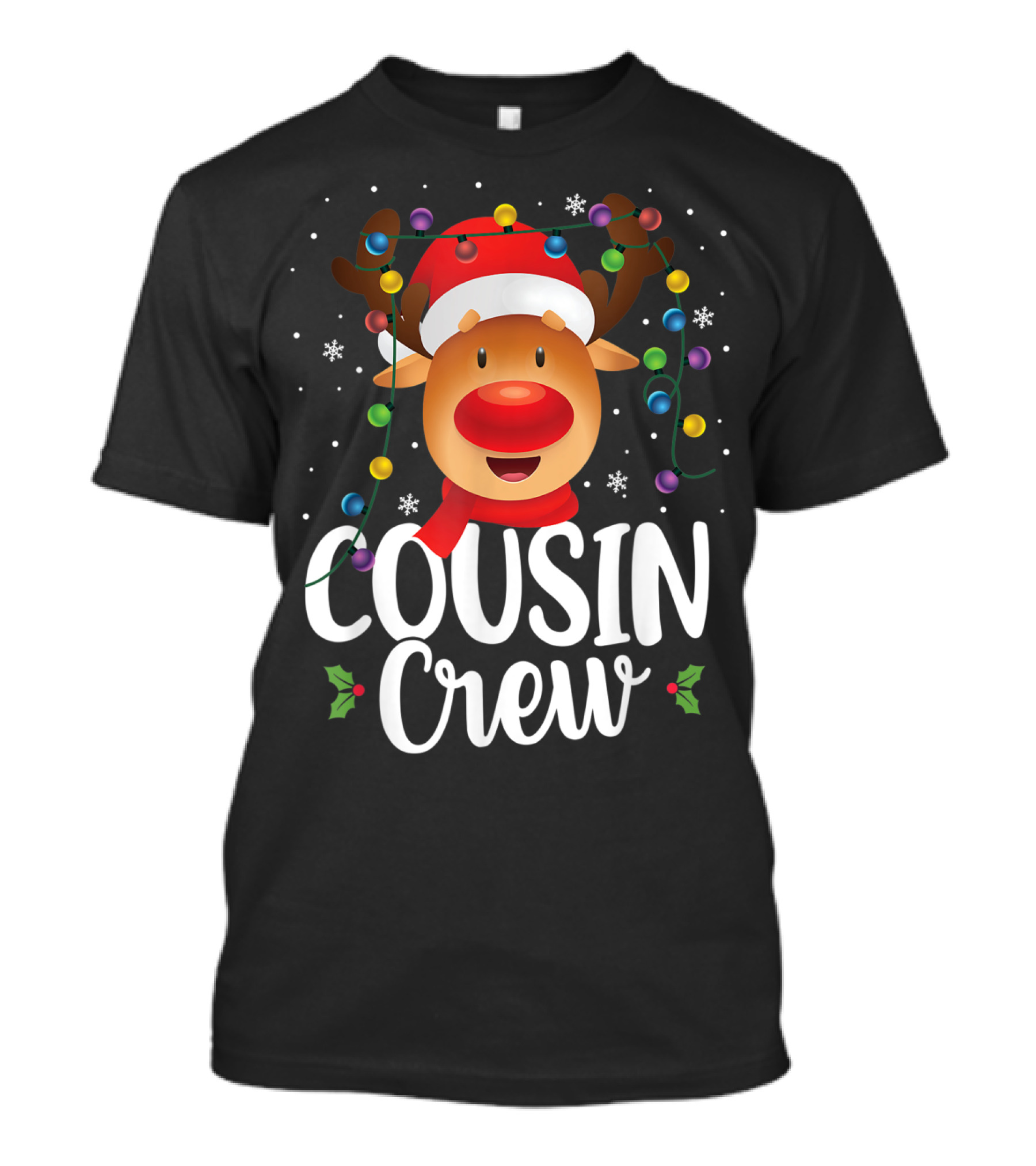 Cousin Crew Christmas Reindeer Santa Hat With Colorful Lights T-Shirt