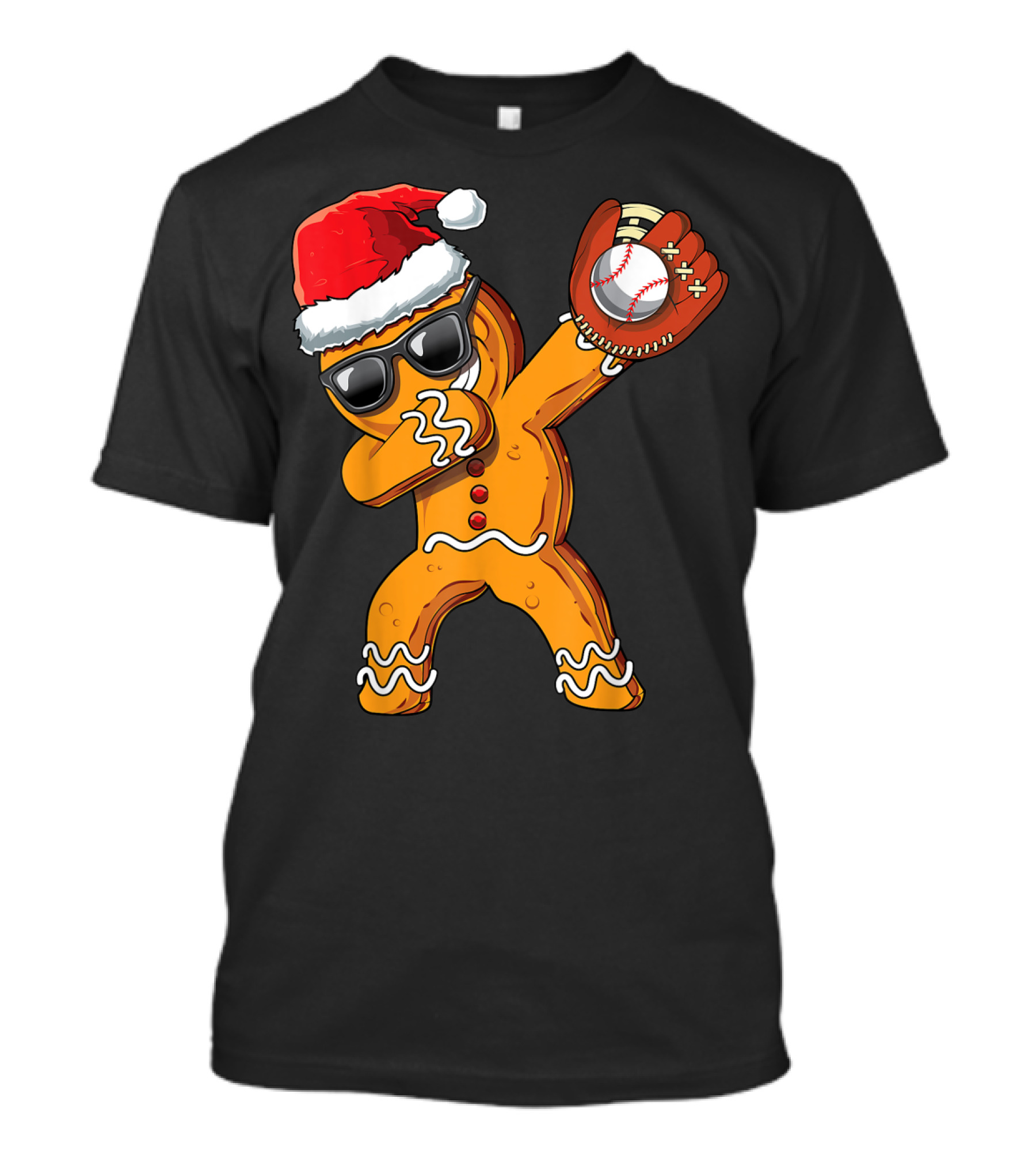 Christmas Dabbing Gingerbread Man With Santa Hat And Baseball Glove T-Shirt