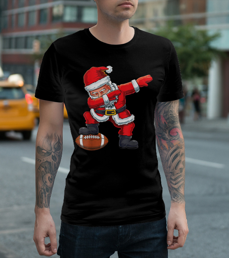 Christmas Santa Claus Dab With Football T-Shirt