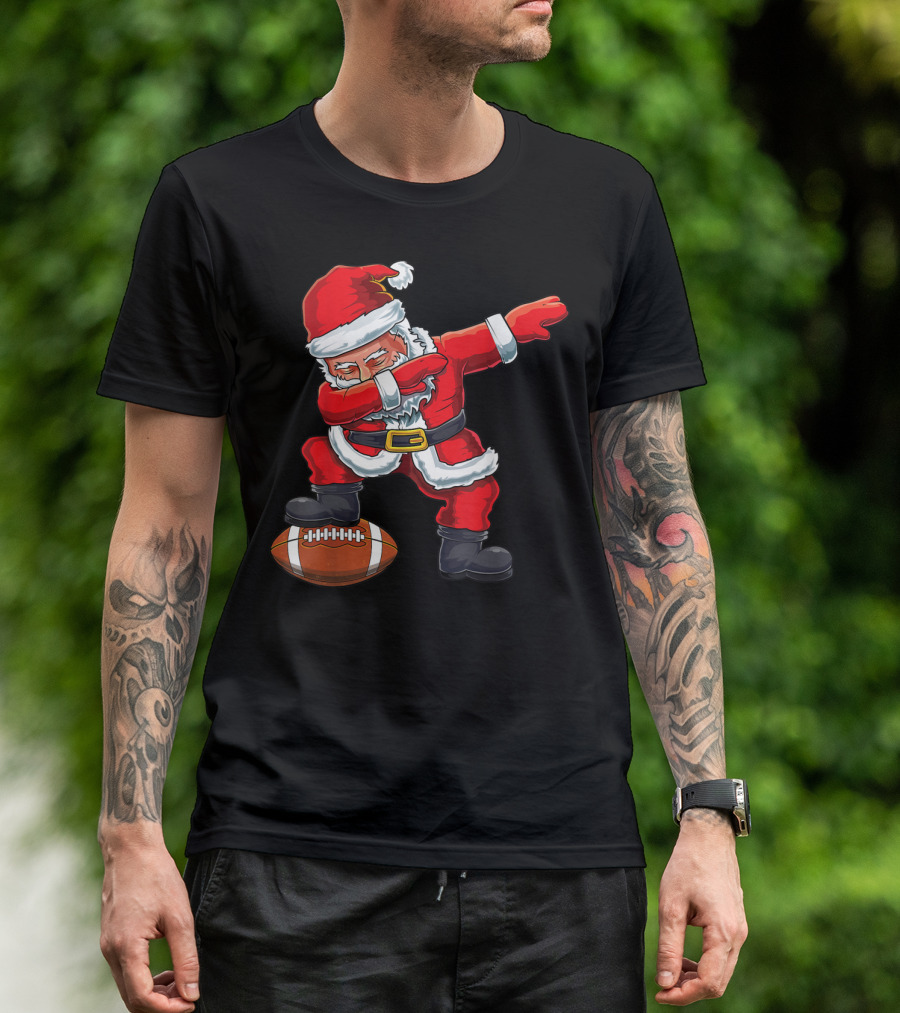 Christmas Santa Claus Dab With Football T-Shirt