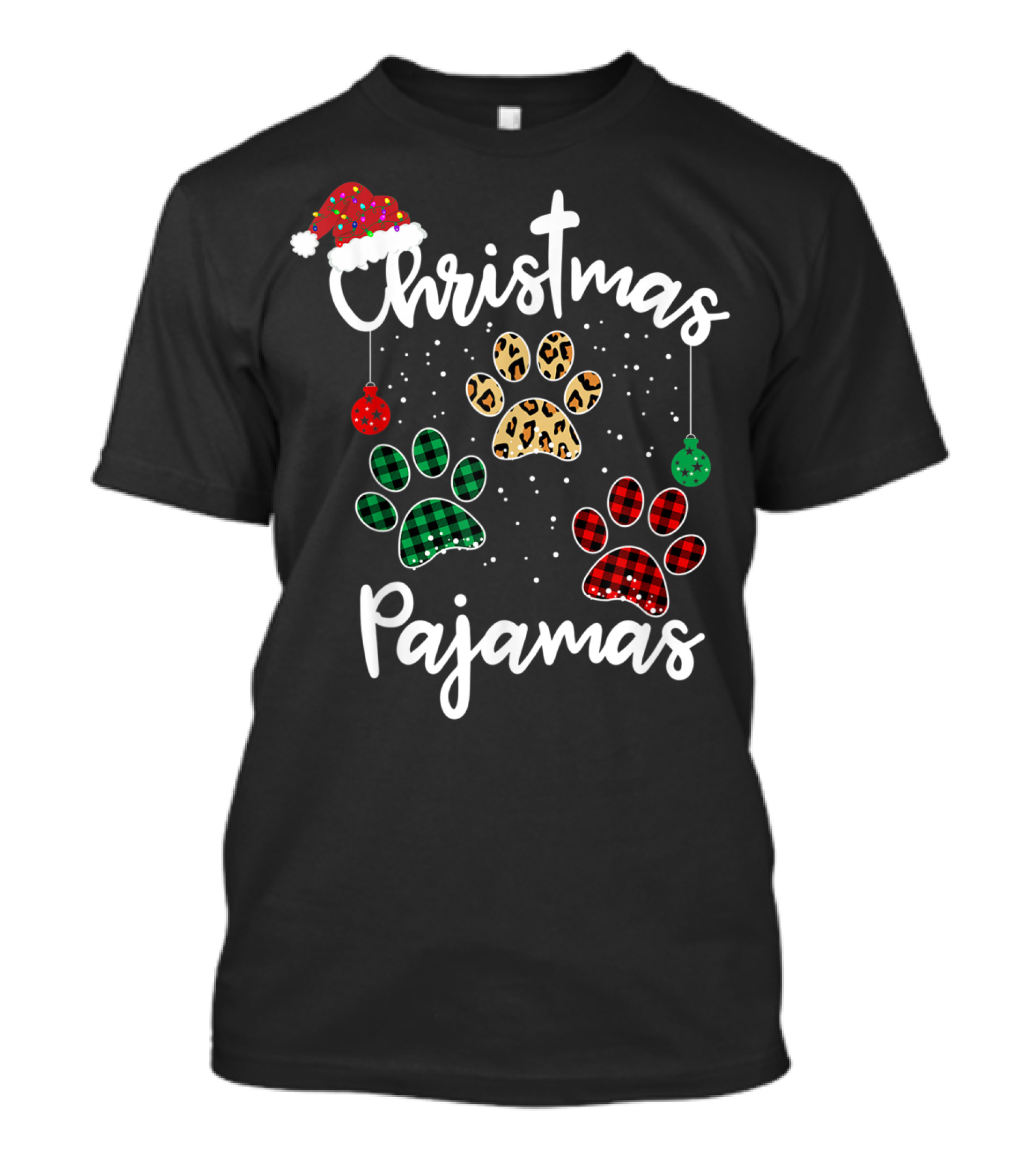 Christmas Pajamas Dog Paw Leopard Buffalo Plaid T-Shirt