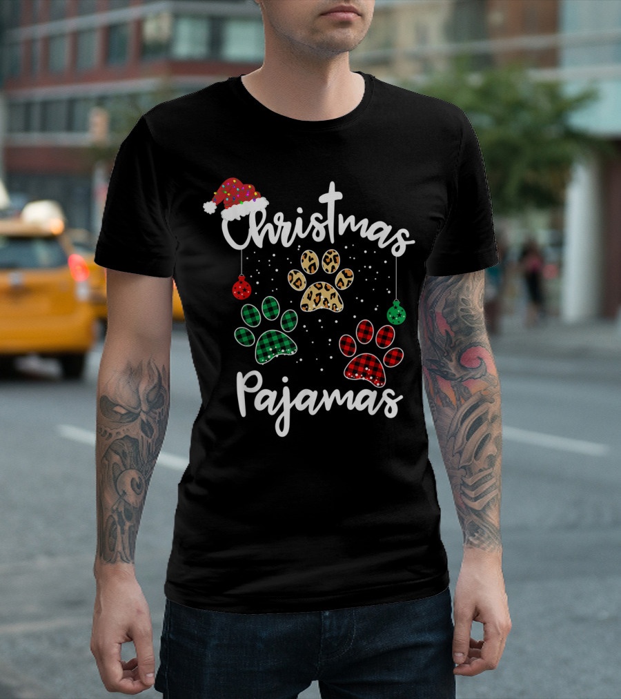Christmas Pajamas Dog Paw Leopard Buffalo Plaid T-Shirt