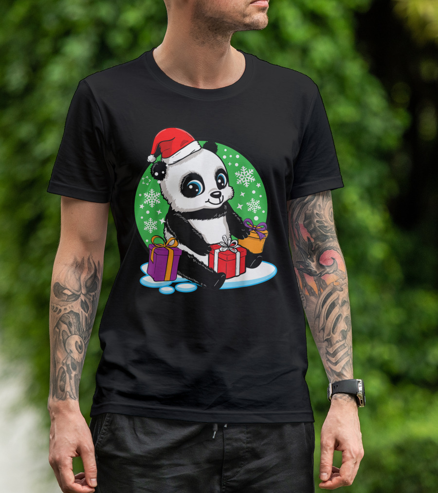 Christmas Panda With Gifts And Snowflakes For Animal Lovers Winter Vacation T-Shirt