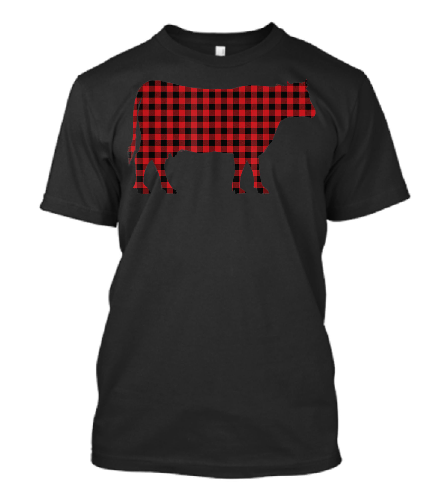 Cow Christmas Red Black Plaid Lumberjack T-Shirt