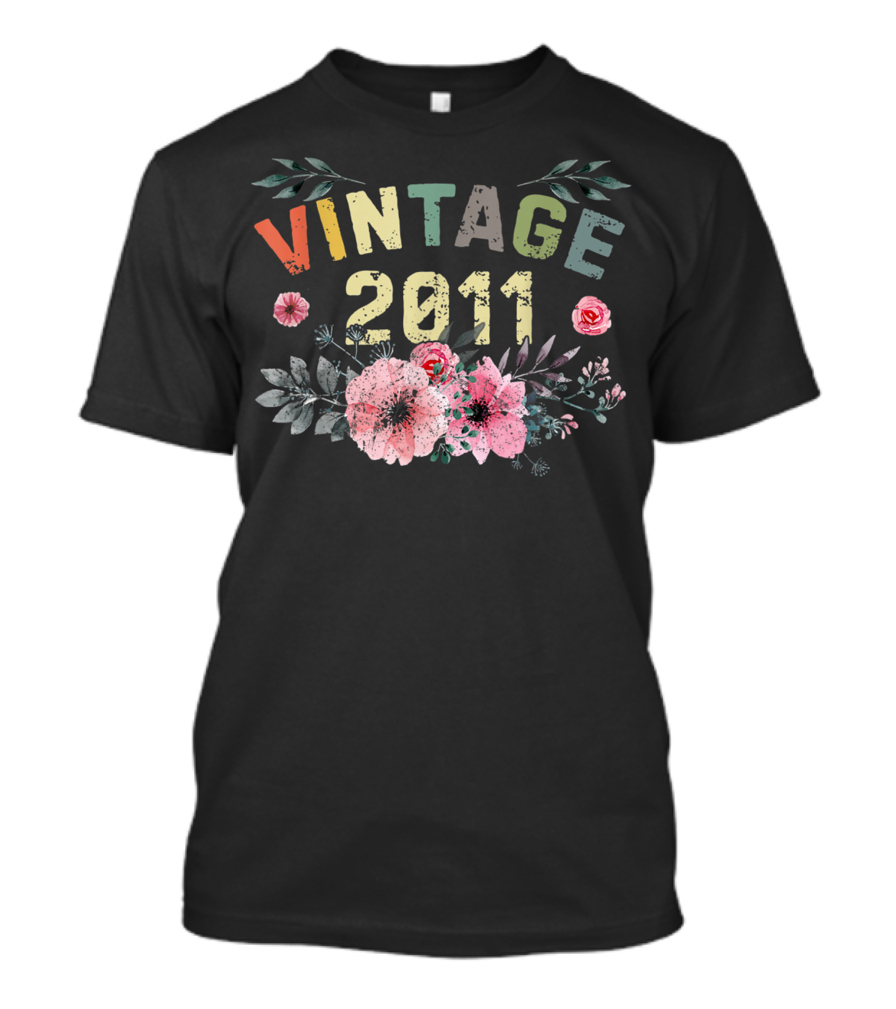 Vintage 2011 Floral Design With Cute Flowers And Leaves T-Shirt