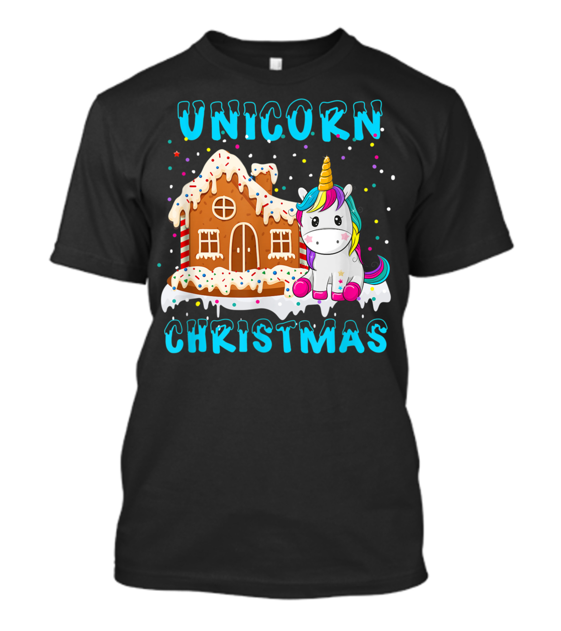Unicorn Christmas Gingerbread House Funny Merry T-Shirt