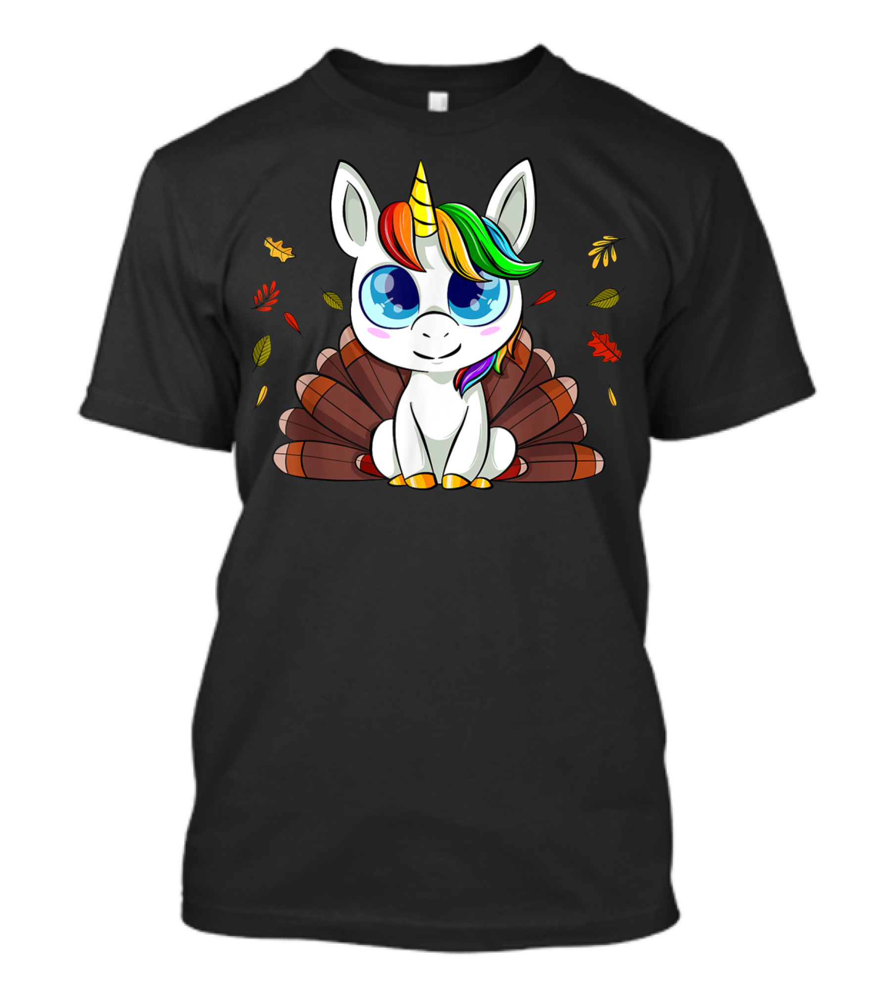 Cute Unicorn Turkey Thanksgiving Leaves T-Shirt