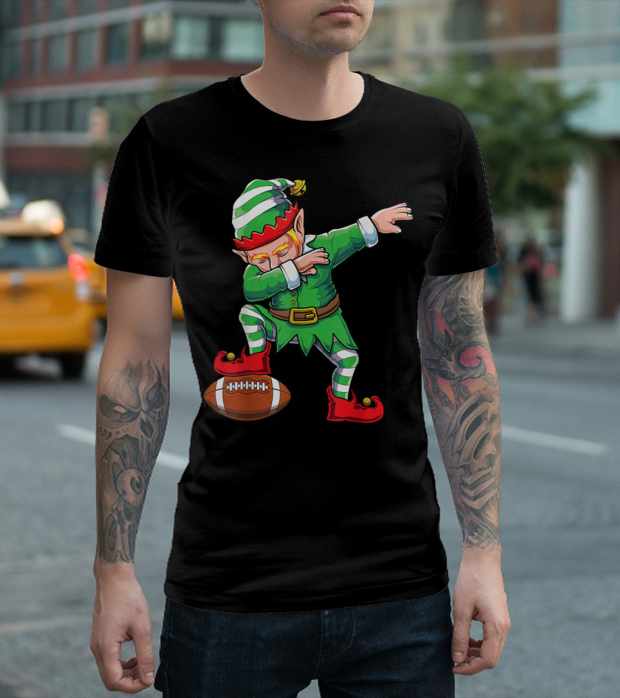 Dabbing Santa Elf Dab Boys Football Player Holiday Sports Fun T-Shirt