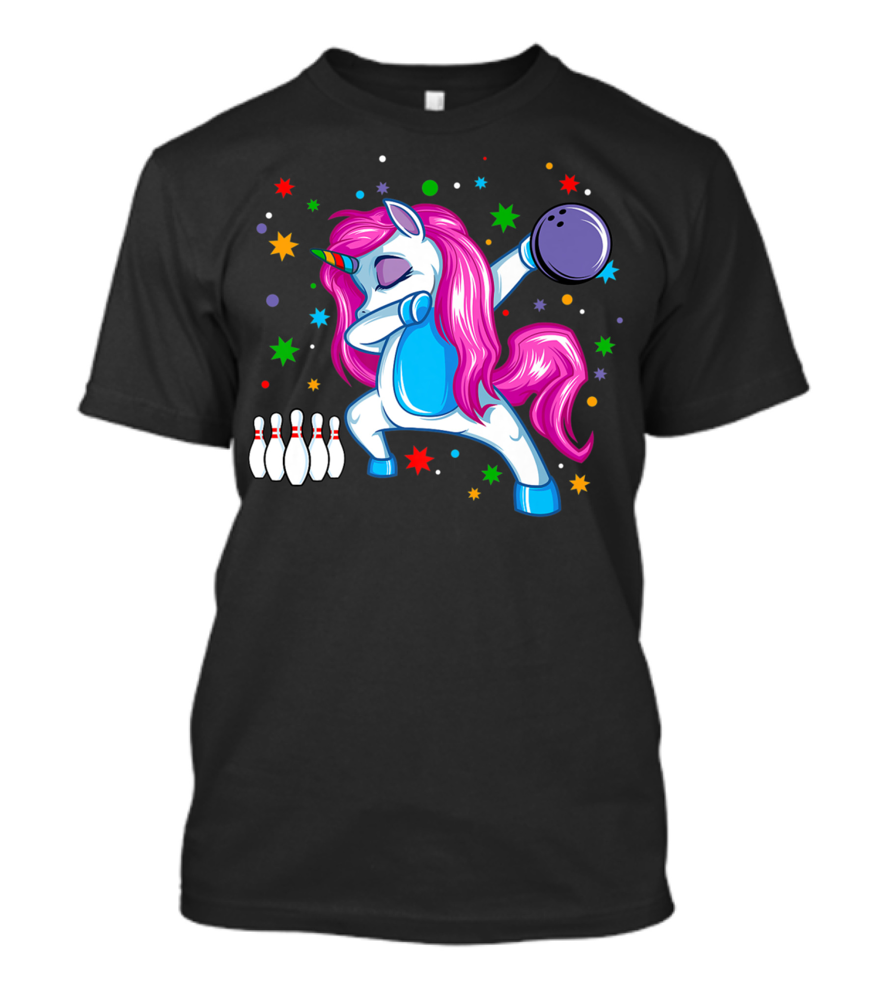 Dabbing Unicorn Bowling Fun Dance Party With Stars And Pins T-Shirt