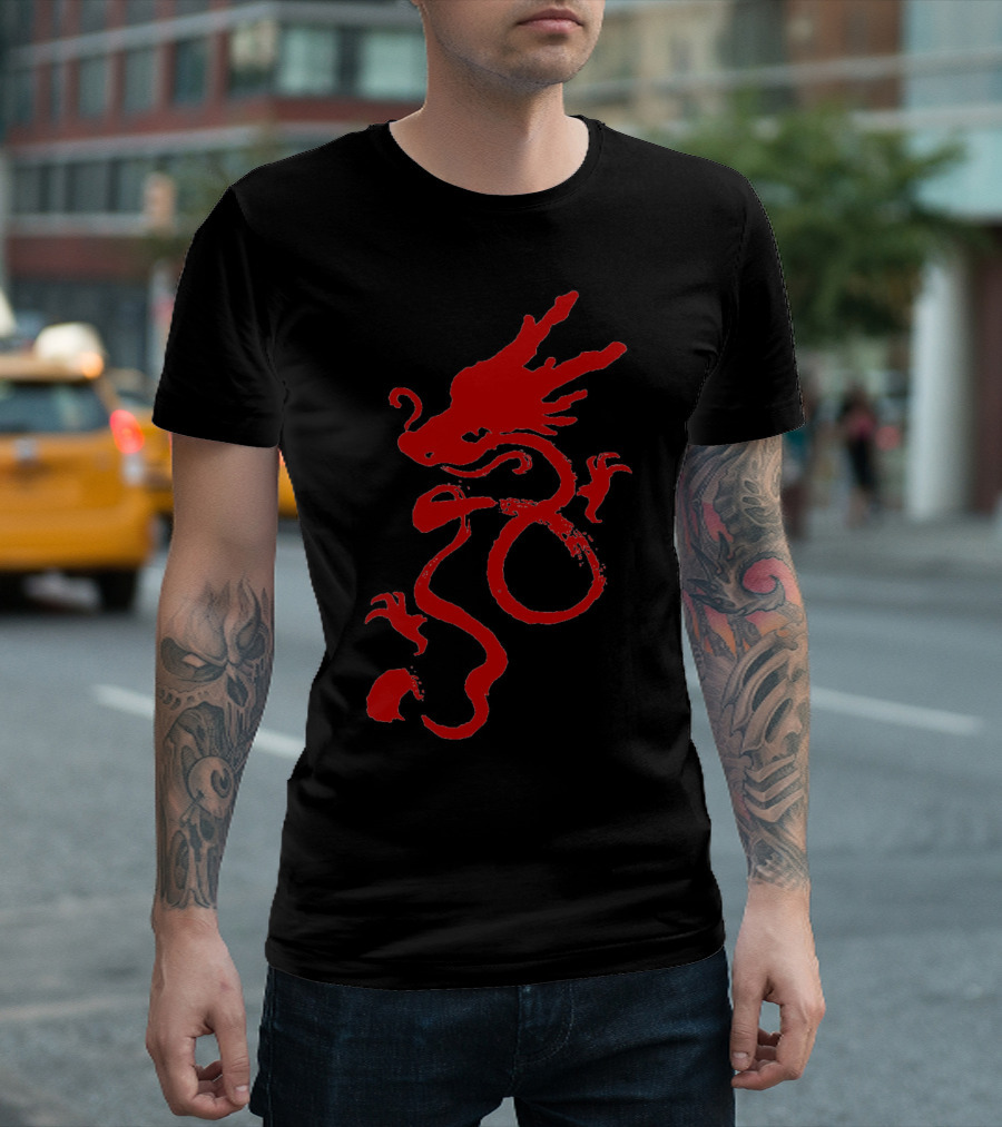 Fearless Red Chinese Dragon Calligraphy T-Shirt