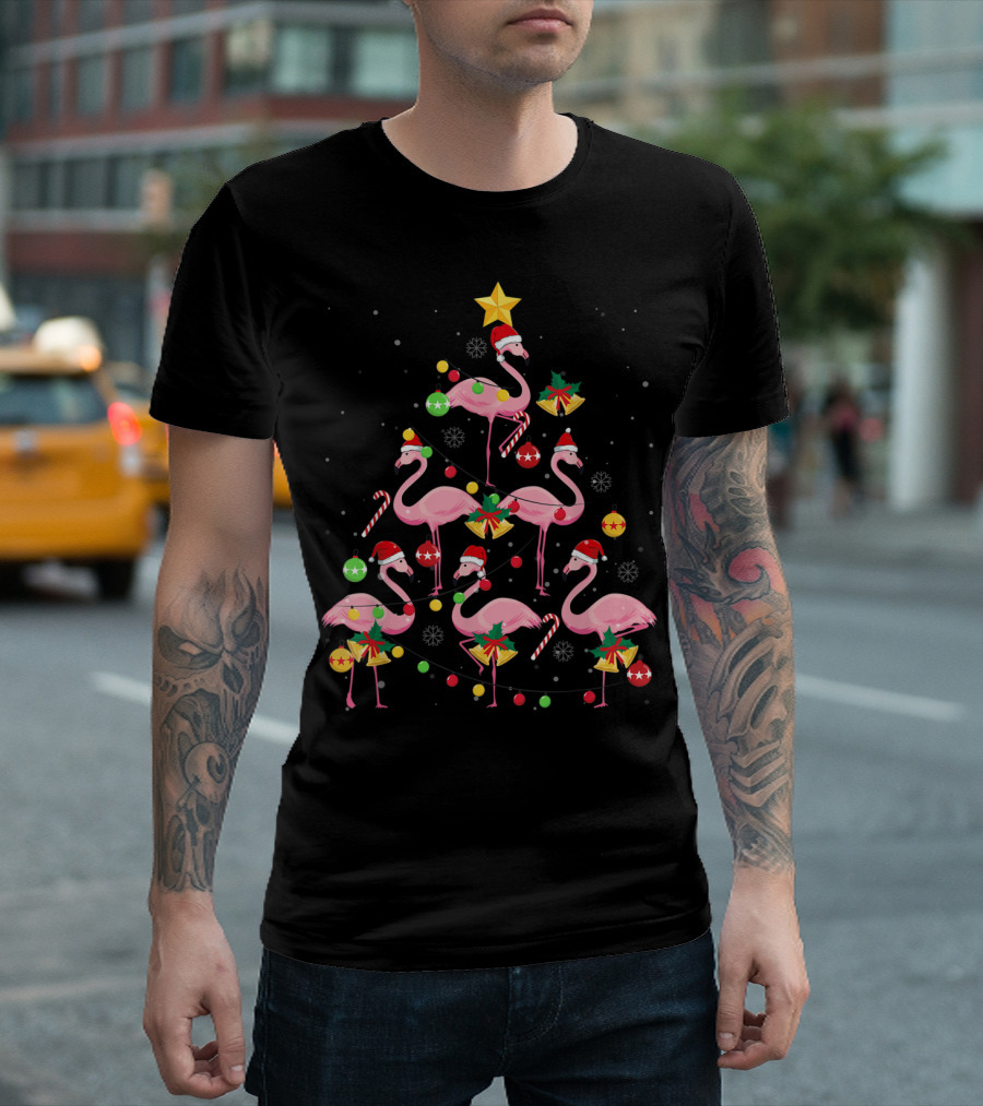 Flamingo Santa Christmas Tree Festive Family Ornaments T-Shirt