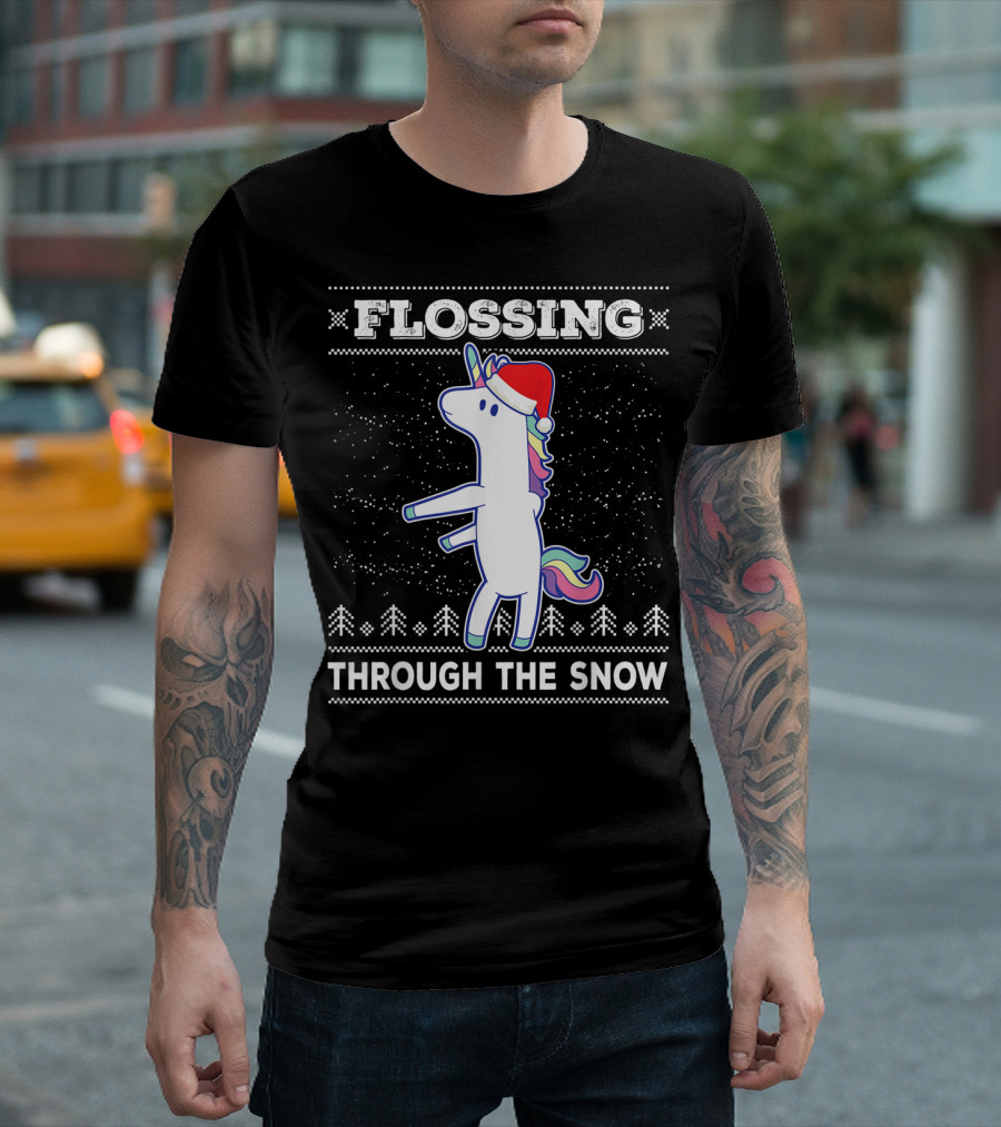 Flossing Through The Snow Unicorn Christmas T-Shirt