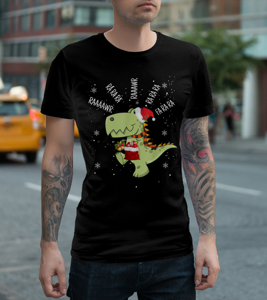 Fa Ra Ra Ra Rawr Raaawr Trex Christmas Dinosaur Santa Hat T-Shirt