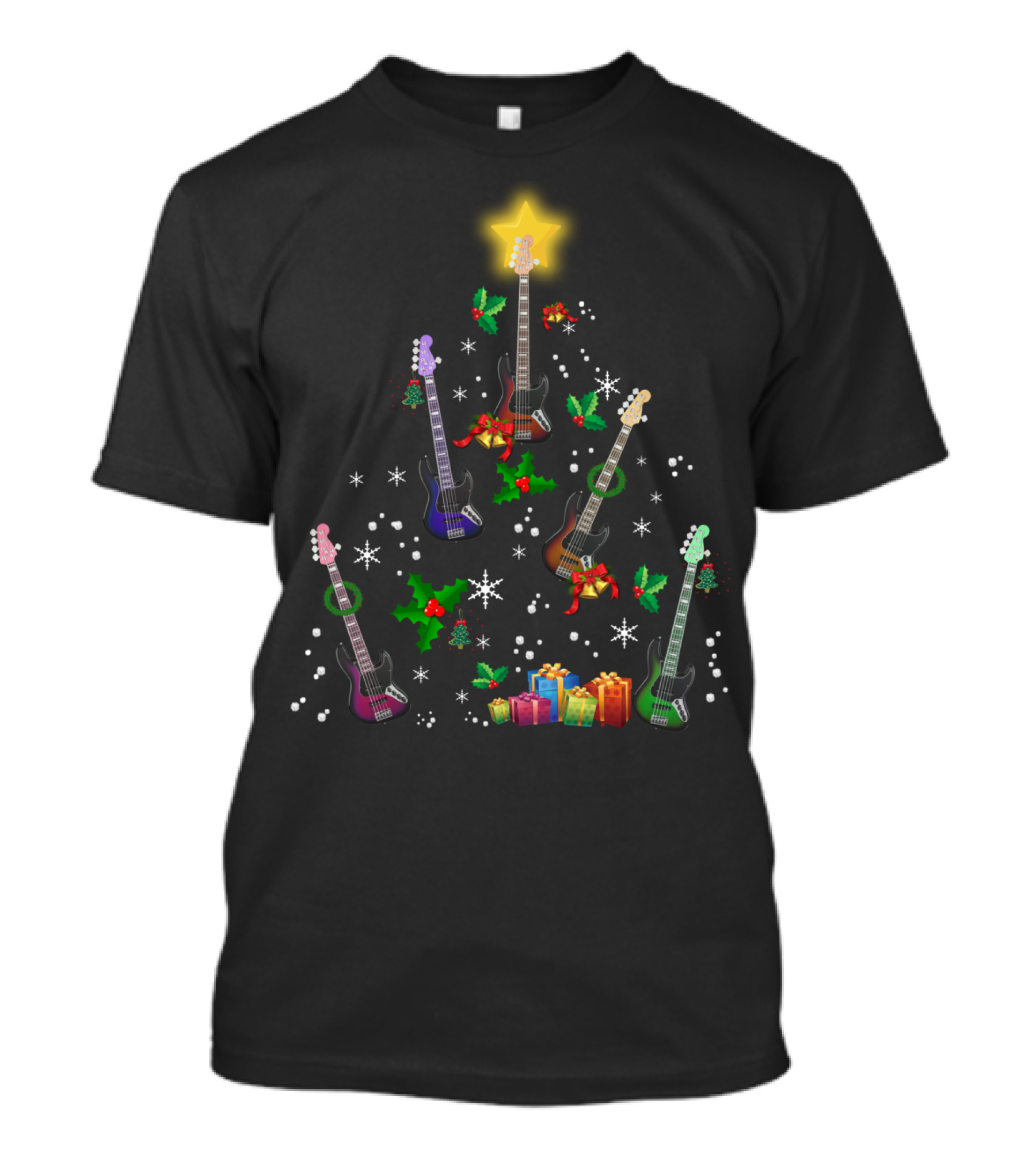 Funny Guitar Christmas Tree With Snowflakes And Presents T-Shirt