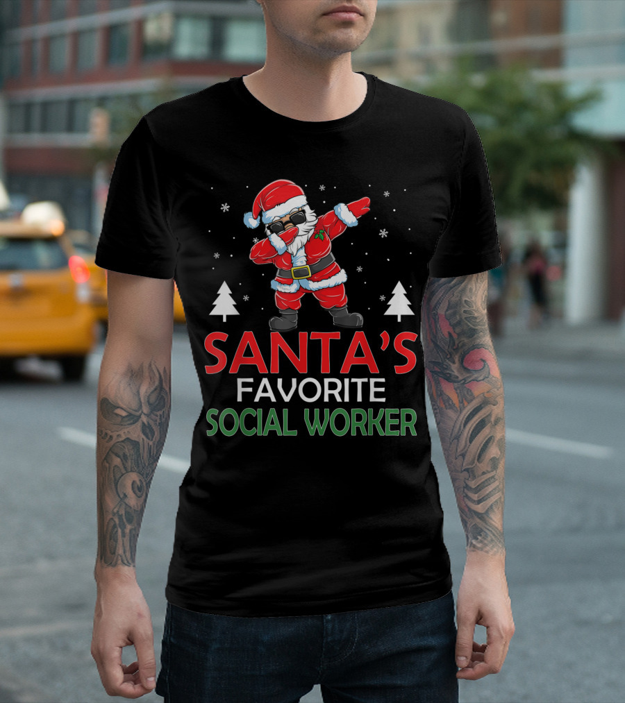 Santa's Favorite Social Worker Christmas Dab Snow T-Shirt