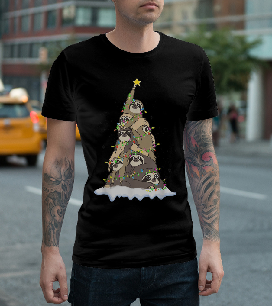 Funny Christmas Tree with Cute Sloth Lover T-Shirt