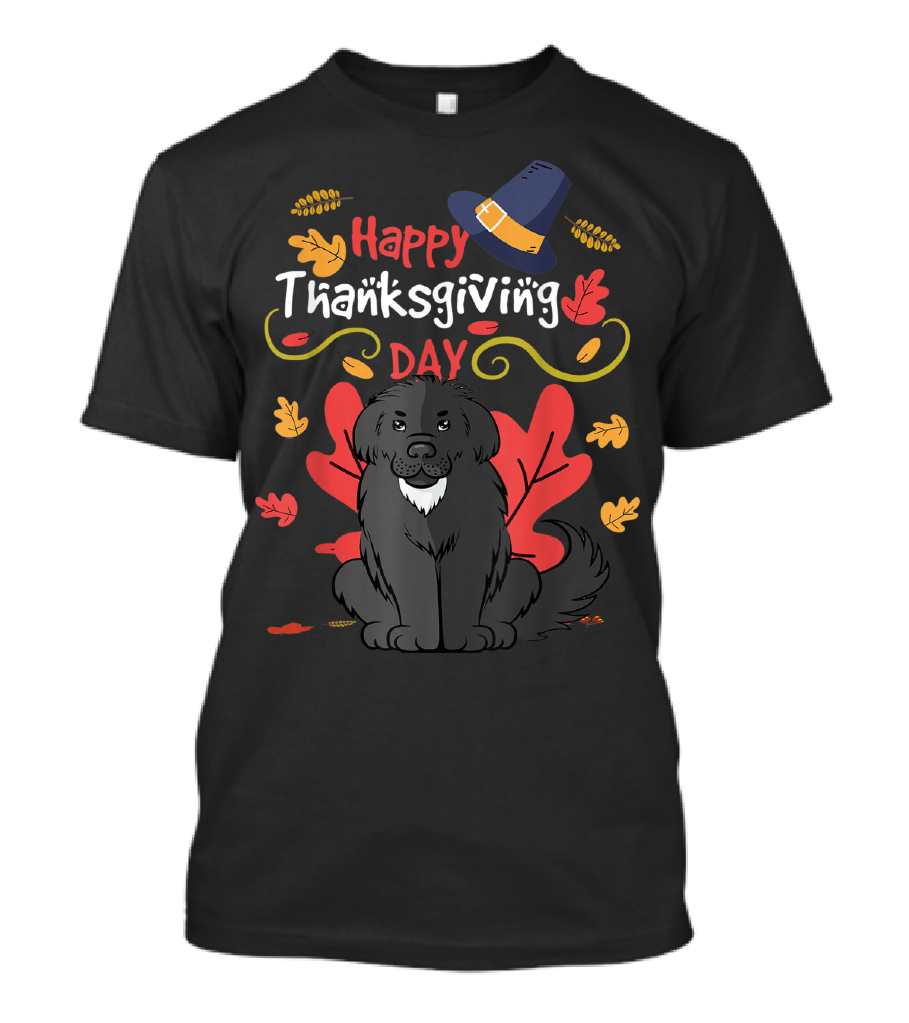 Happy Thanksgiving Day Dog With Leaves And Pilgrim Hat T-Shirt