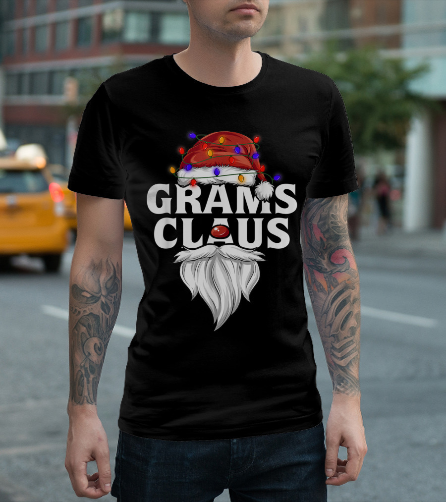 Grams Claus Santa Hat Festive Lights Beard T-Shirt