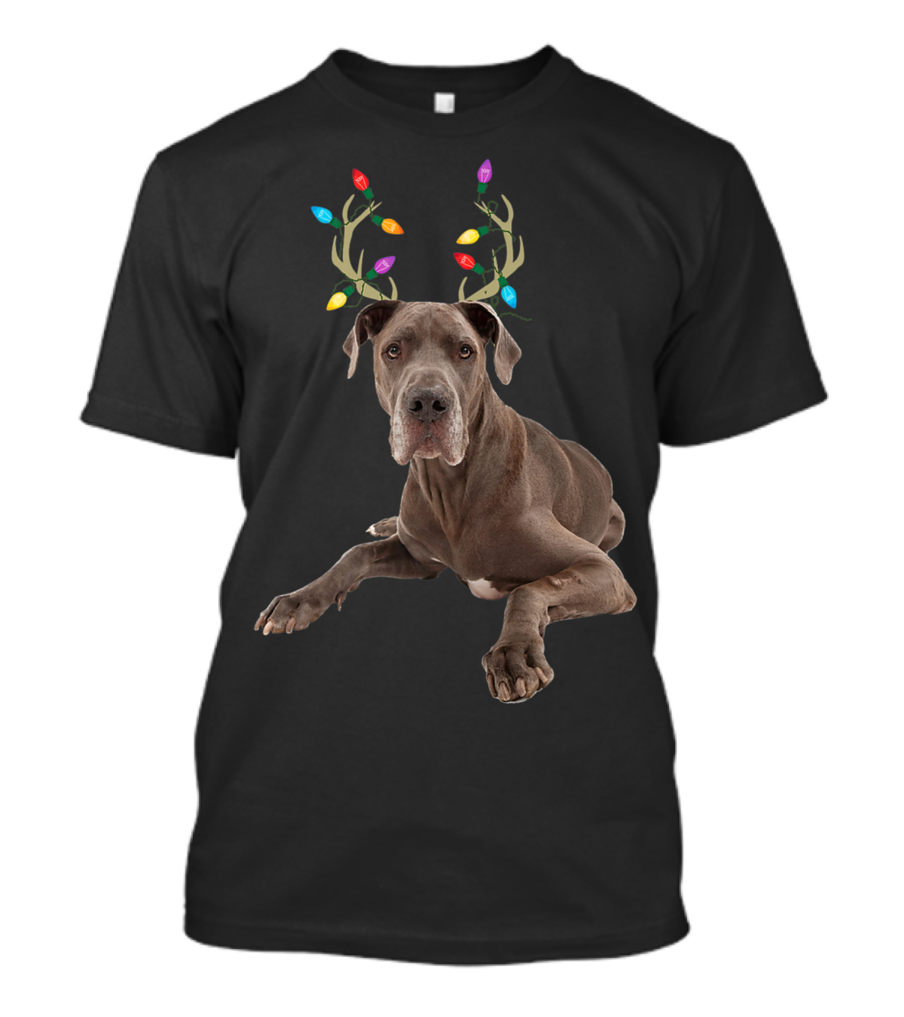 Great Dane Reindeer With Christmas Lights Antlers T-Shirt