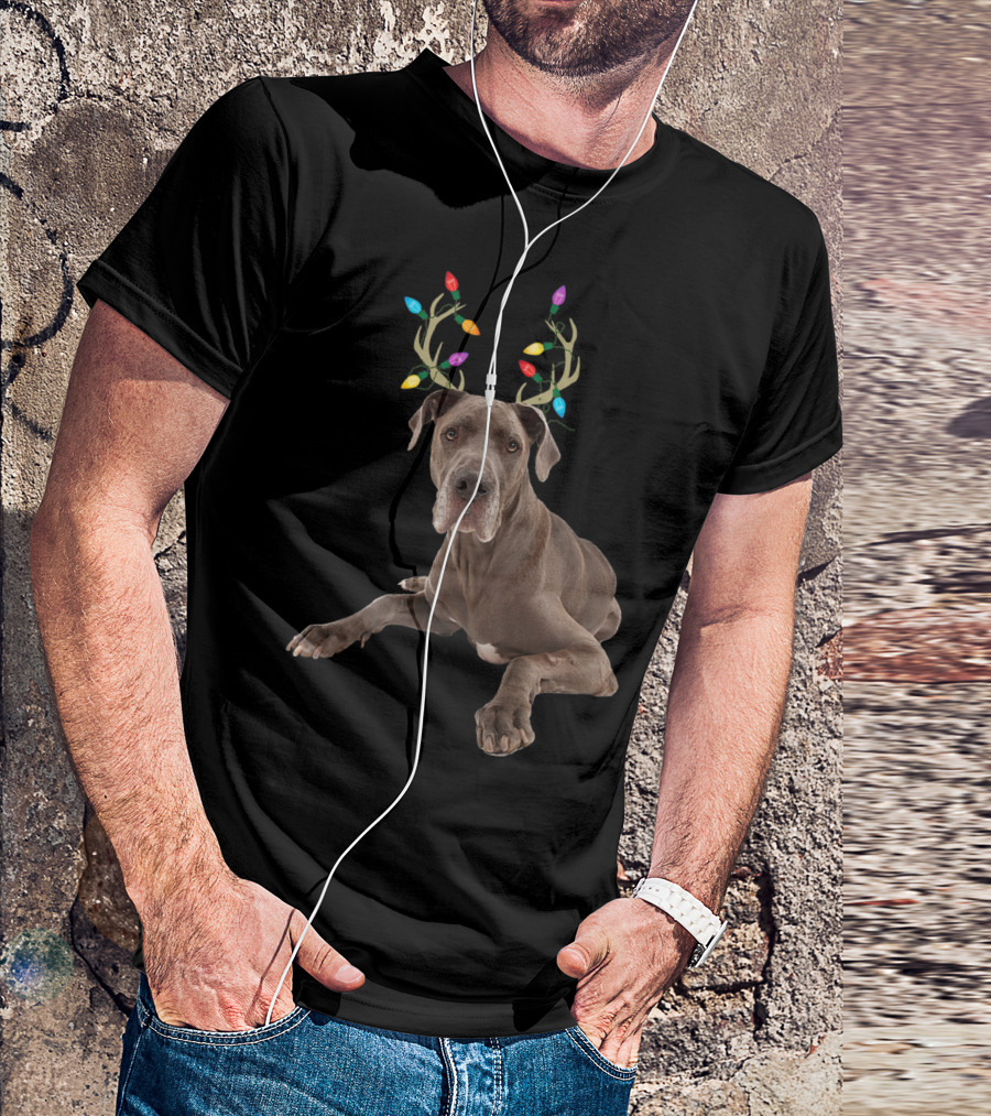 Great Dane Reindeer With Christmas Lights Antlers T-Shirt