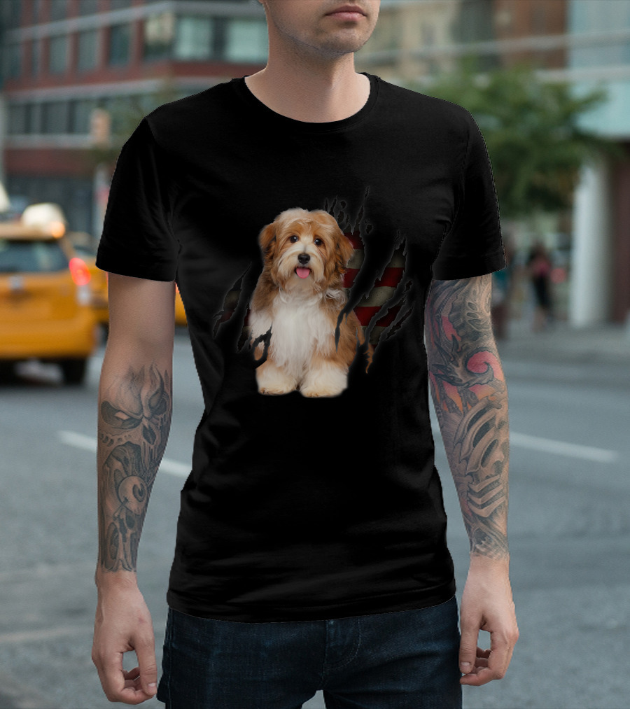Havanese with American Flag Background T-Shirt